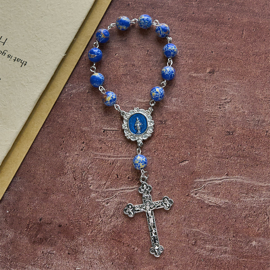 Royal Blue-Tone Stone Beads One Decade Rosary, Bracelet