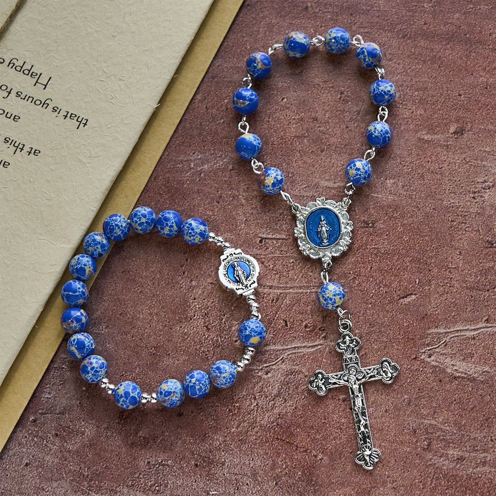 Royal Blue-Tone Stone Beads One Decade Rosary, Bracelet