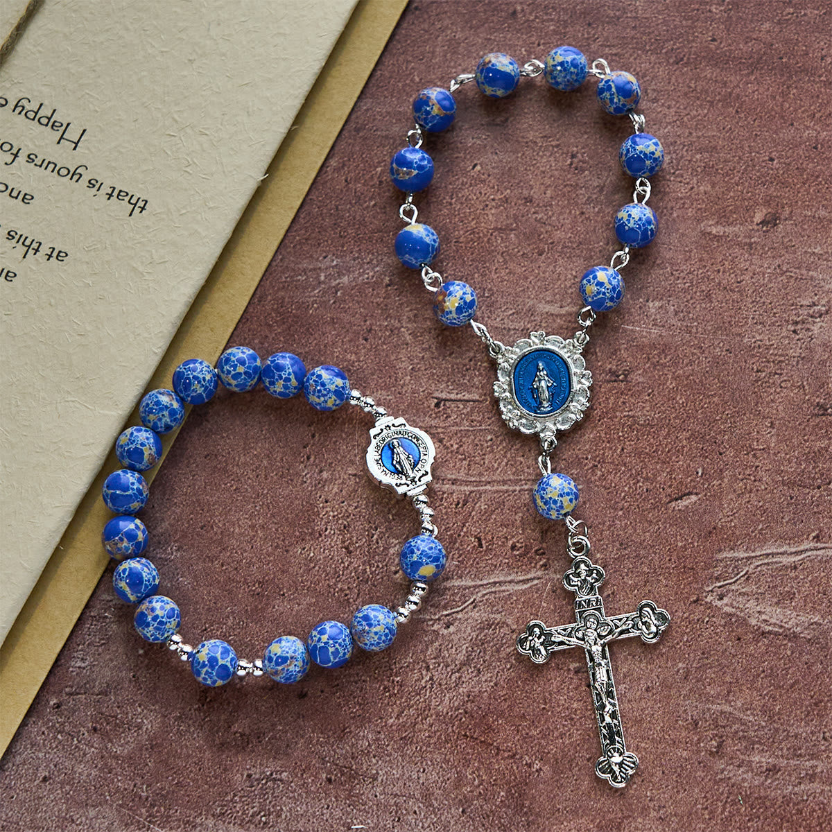 Royal Blue-Tone Stone Beads One Decade Rosary, Bracelet