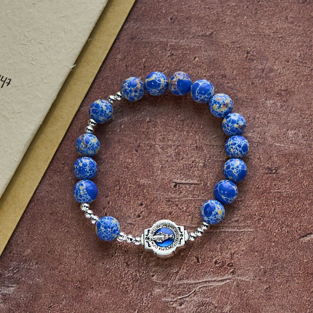 Royal Blue-Tone Stone Beads One Decade Rosary, Bracelet