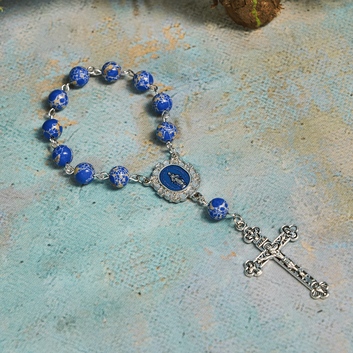 Royal Blue-Tone Stone Beads One Decade Rosary, Bracelet