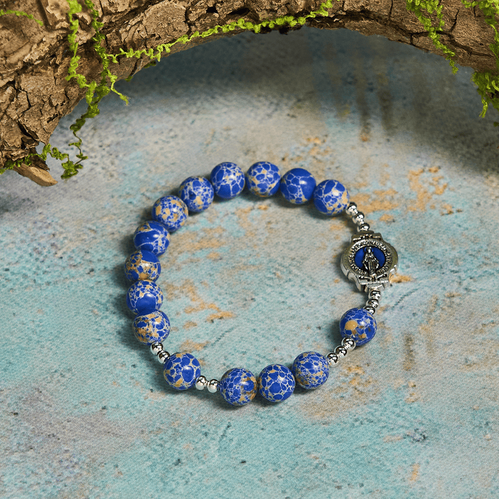 Royal Blue-Tone Stone Beads One Decade Rosary, Bracelet