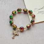 Christmas Glory Red-Green-Gold Glass Bead Bracelet