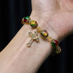 Christmas Glory Red-Green-Gold Glass Bead Bracelet