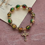 Christmas Glory Red-Green-Gold Glass Bead Bracelet