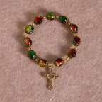Christmas Glory Red-Green-Gold Glass Bead Bracelet
