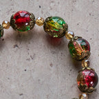Christmas Glory Red-Green-Gold Glass Bead Bracelet