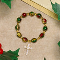 Christmas Glory Red-Green-Gold Glass Bead Bracelet