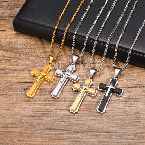 4-Colored Cross Guardian Pendant Necklace