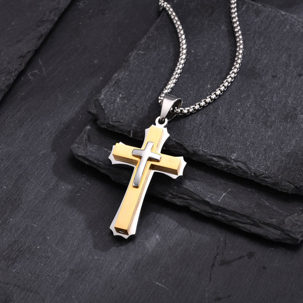 4-Colored Cross Guardian Pendant Necklace