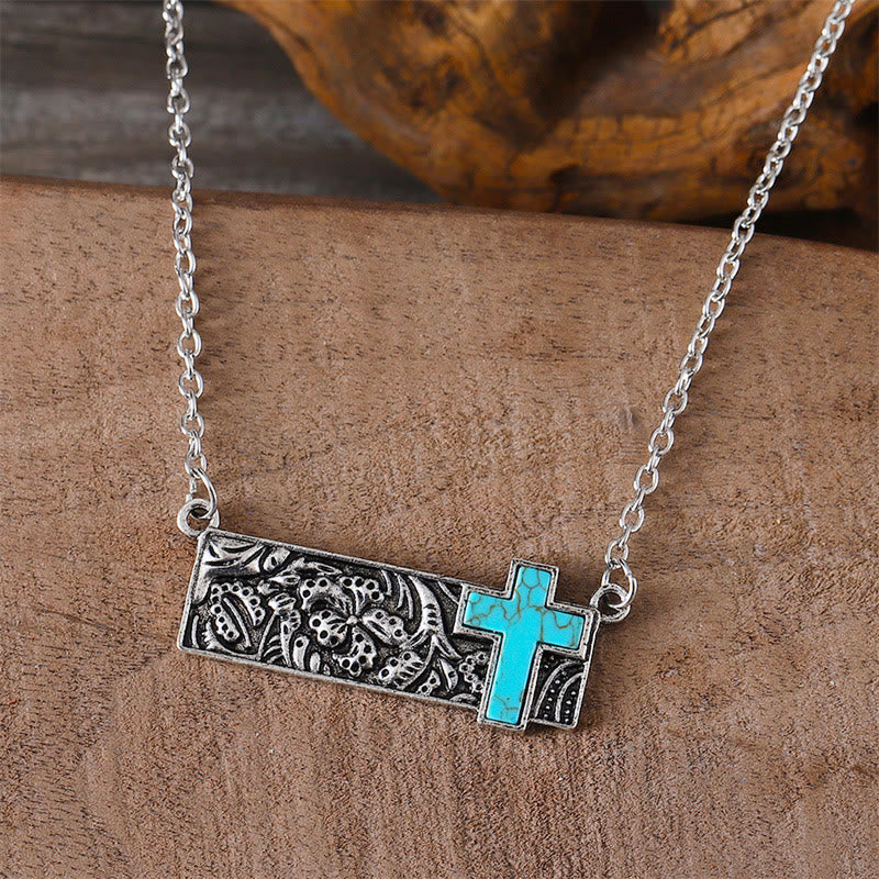 Turquoise Cross Bar Pendant Necklace
