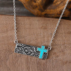 Turquoise Cross Bar Pendant Necklace