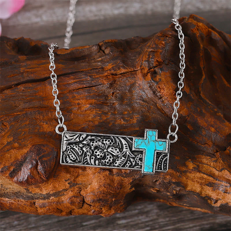 Turquoise Cross Bar Pendant Necklace