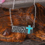 Turquoise Cross Bar Pendant Necklace