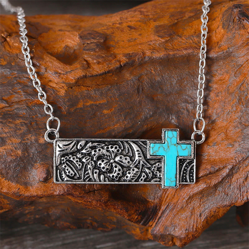 Turquoise Cross Bar Pendant Necklace