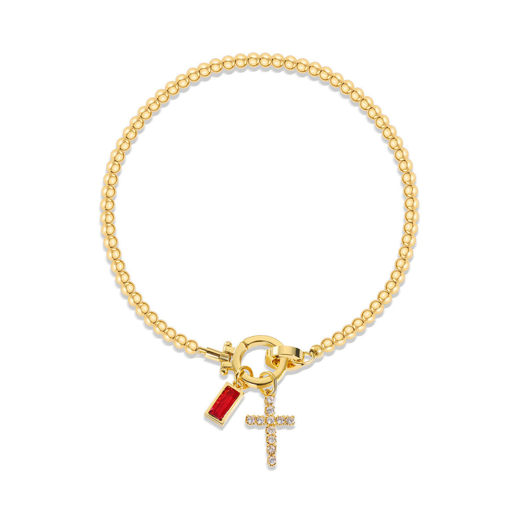 12 Birthstone Cross Bracelet