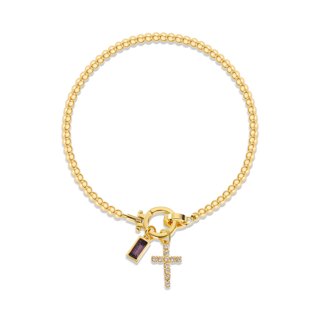 12 Birthstone Cross Bracelet