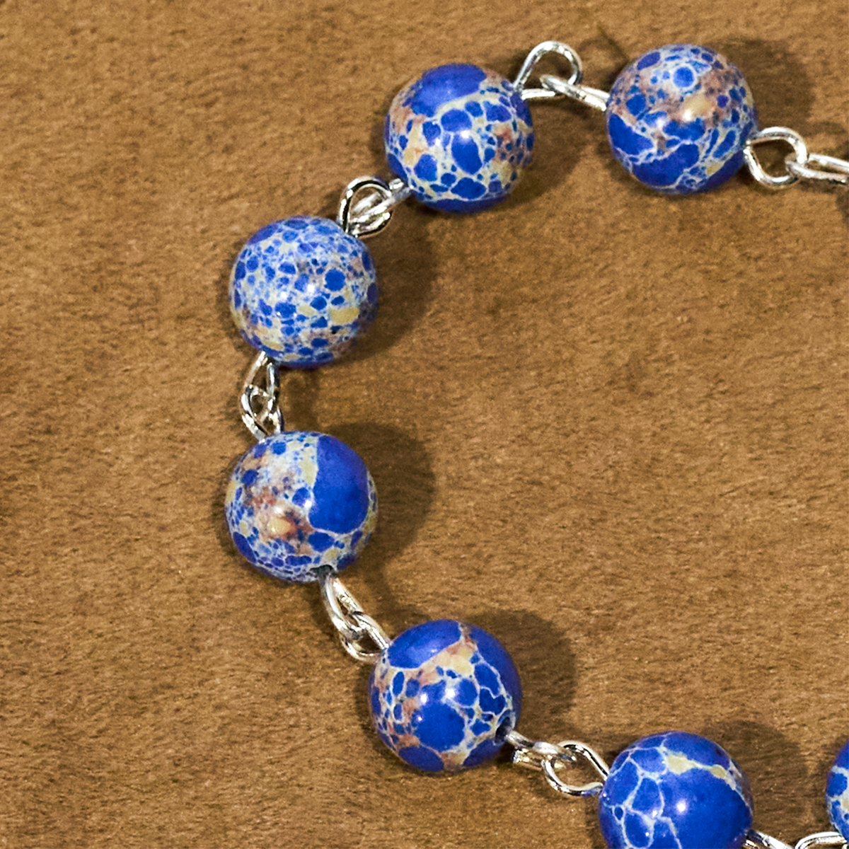 Royal Blue-Tone Stone Beads One Decade Rosary, Bracelet