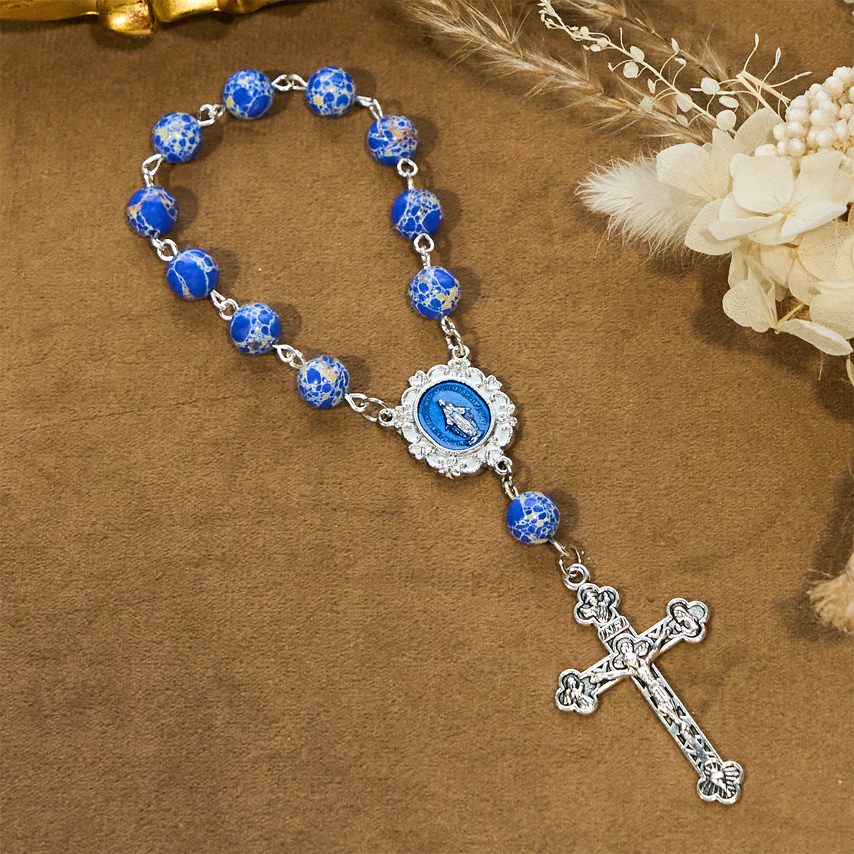 Royal Blue-Tone Stone Beads One Decade Rosary, Bracelet