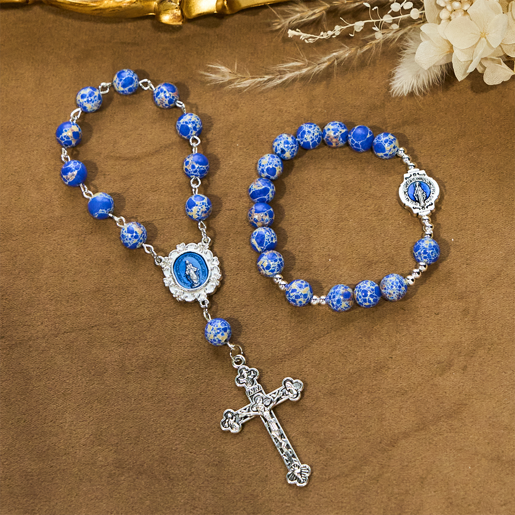 Royal Blue-Tone Stone Beads One Decade Rosary, Bracelet