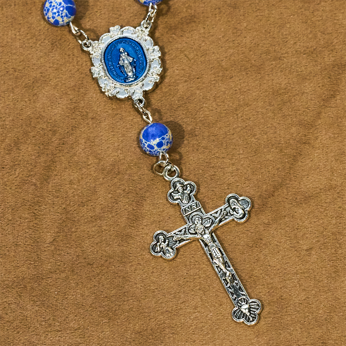 Royal Blue-Tone Stone Beads One Decade Rosary, Bracelet
