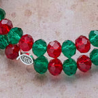 Faith Red & Green Memory Wire Rosary Bracelet with JESUS Fish