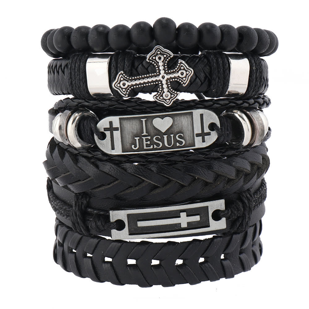Faith-Driven Leather Bracelet Set of 6