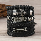 Faith-Driven Leather Bracelet Set of 6