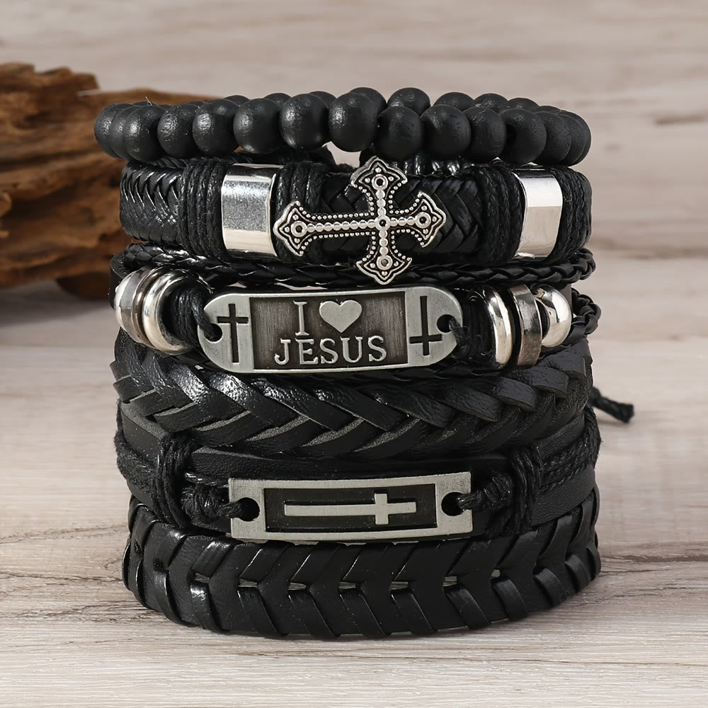 Faith-Driven Leather Bracelet Set of 6
