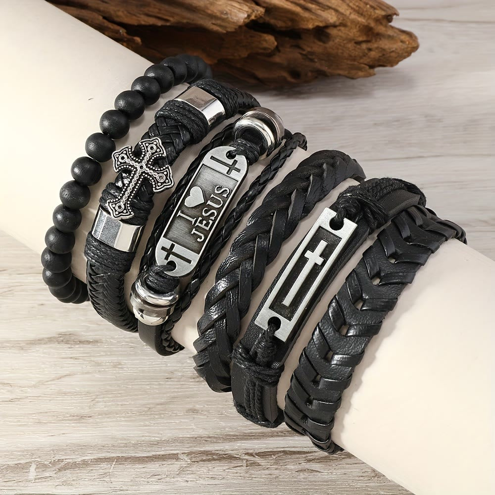 Faith-Driven Leather Bracelet Set of 6