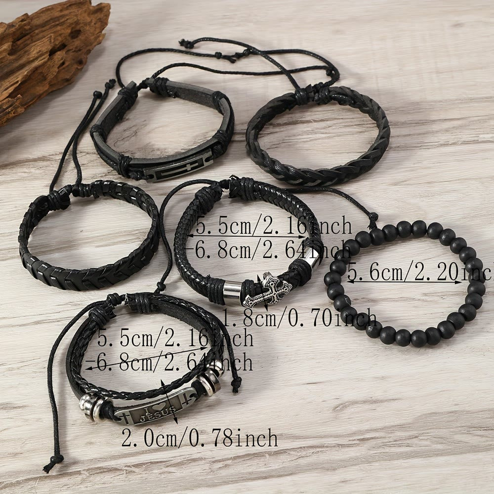 Faith-Driven Leather Bracelet Set of 6