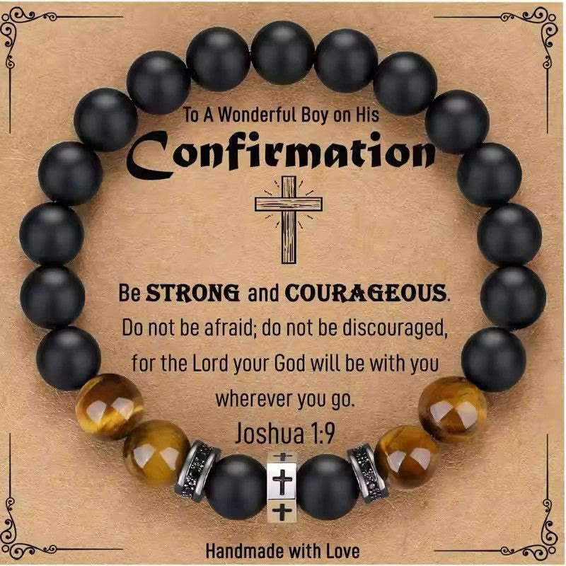 Cross Bracelet with Tiger's Eye, Black Onyx & CZ-Accented Stainless