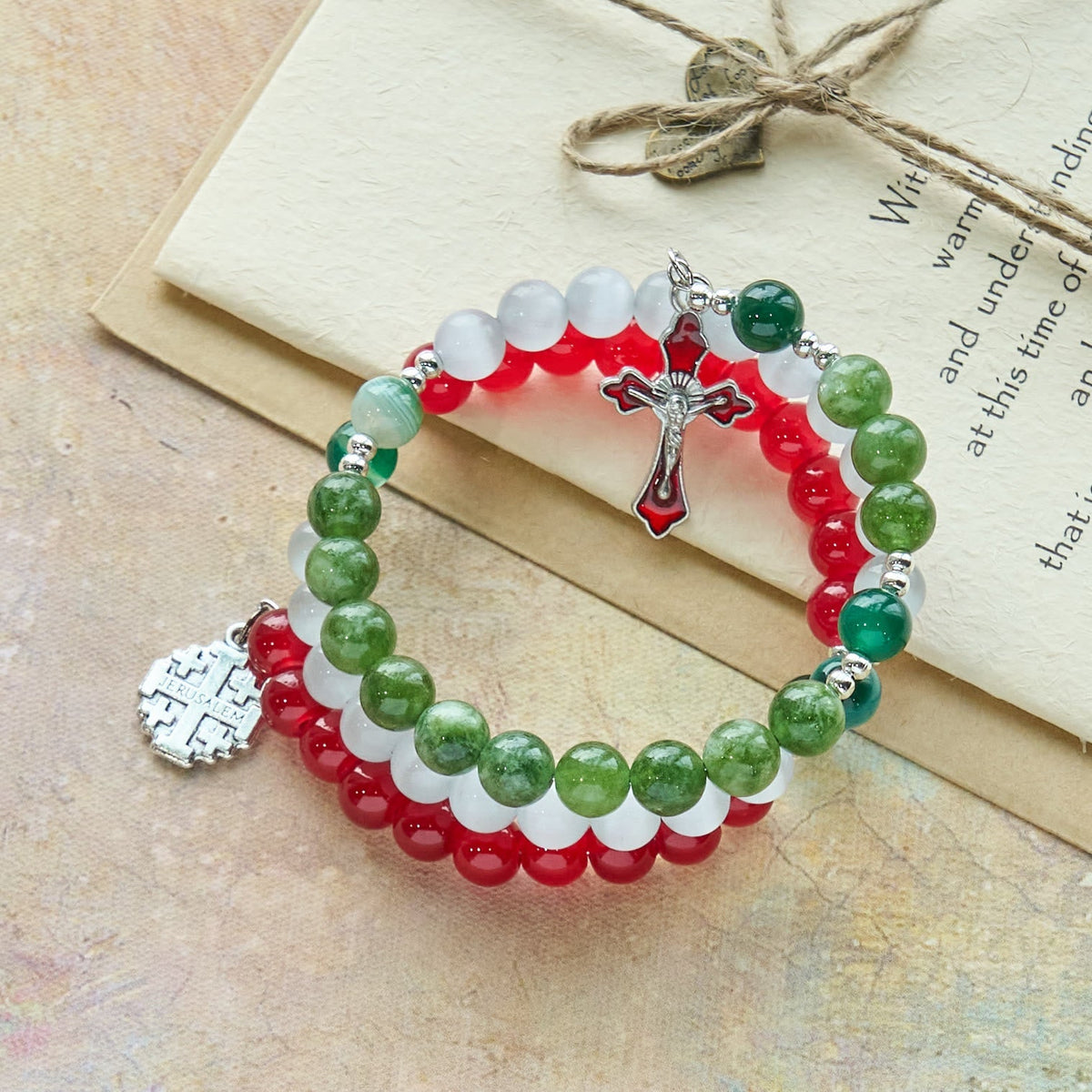 Christmas Jade Agate Rosary Bracelet