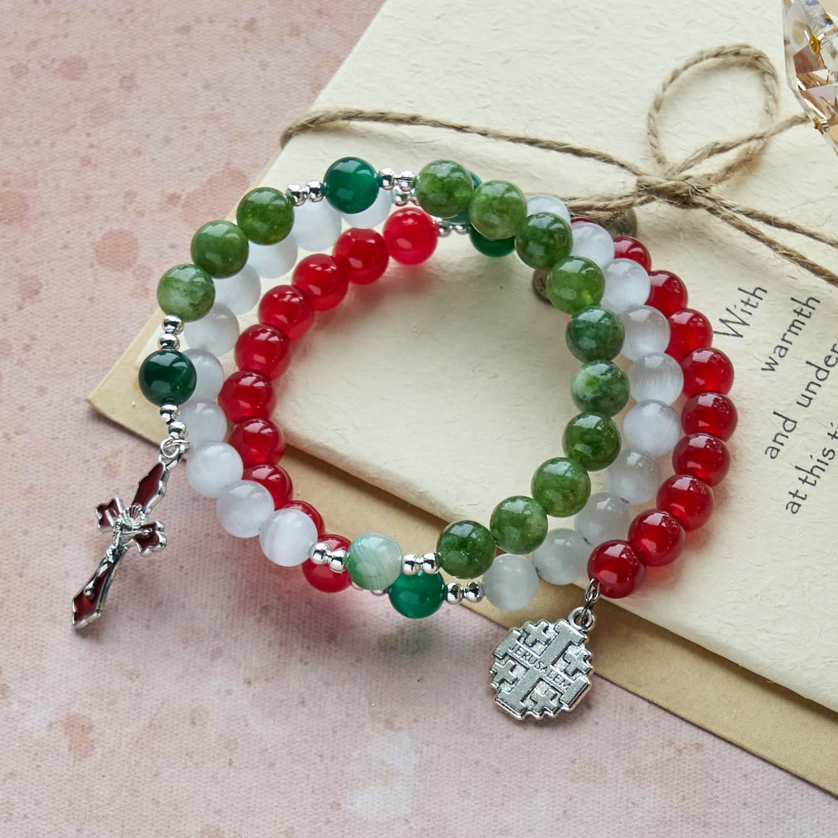 Christmas Jade Agate Rosary Bracelet