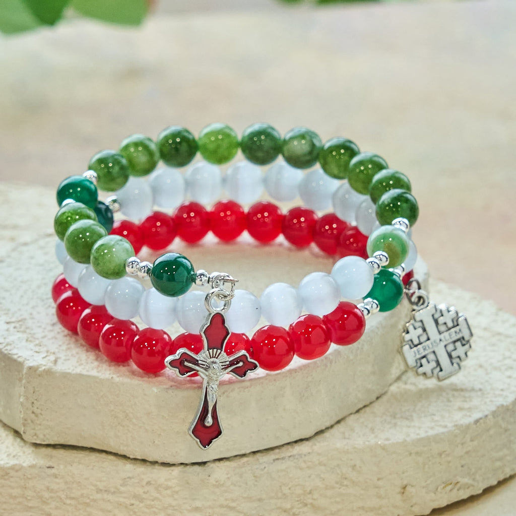 Christmas Jade Agate Rosary Bracelet