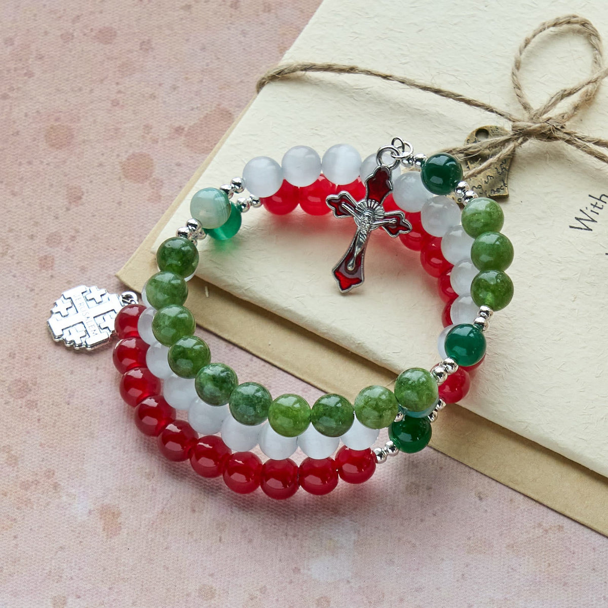 Christmas Jade Agate Rosary Bracelet