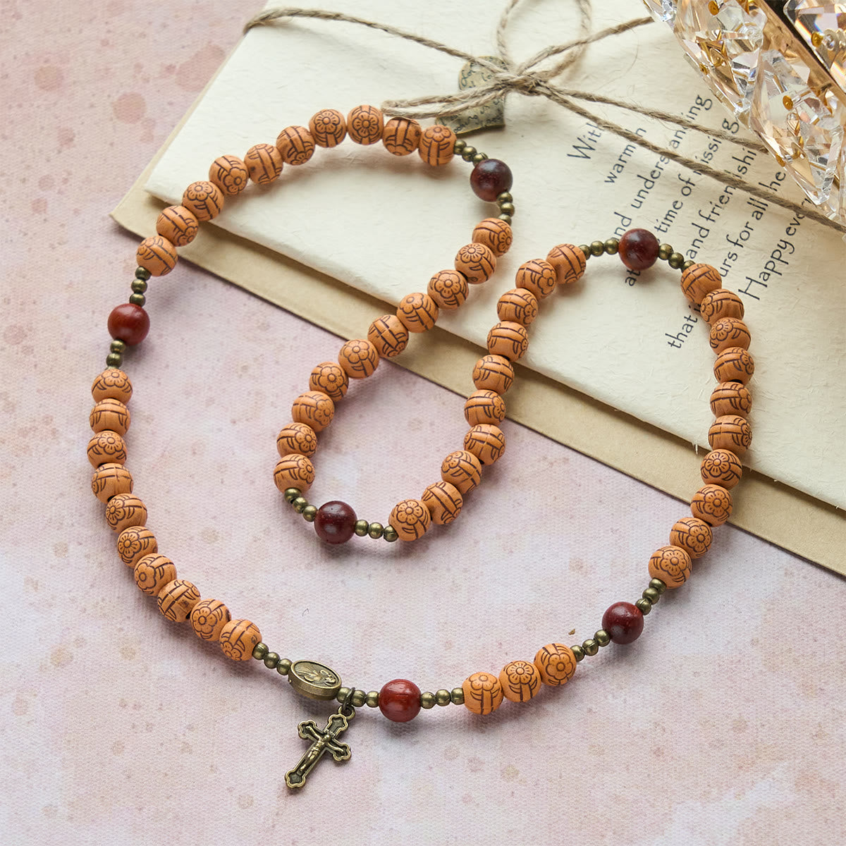 Peach Blossom Bead Rosary Bracelet