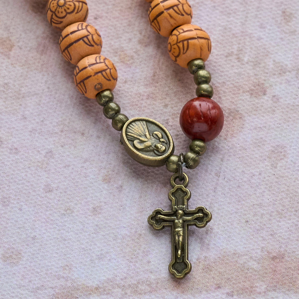 Peach Blossom Bead Rosary Bracelet
