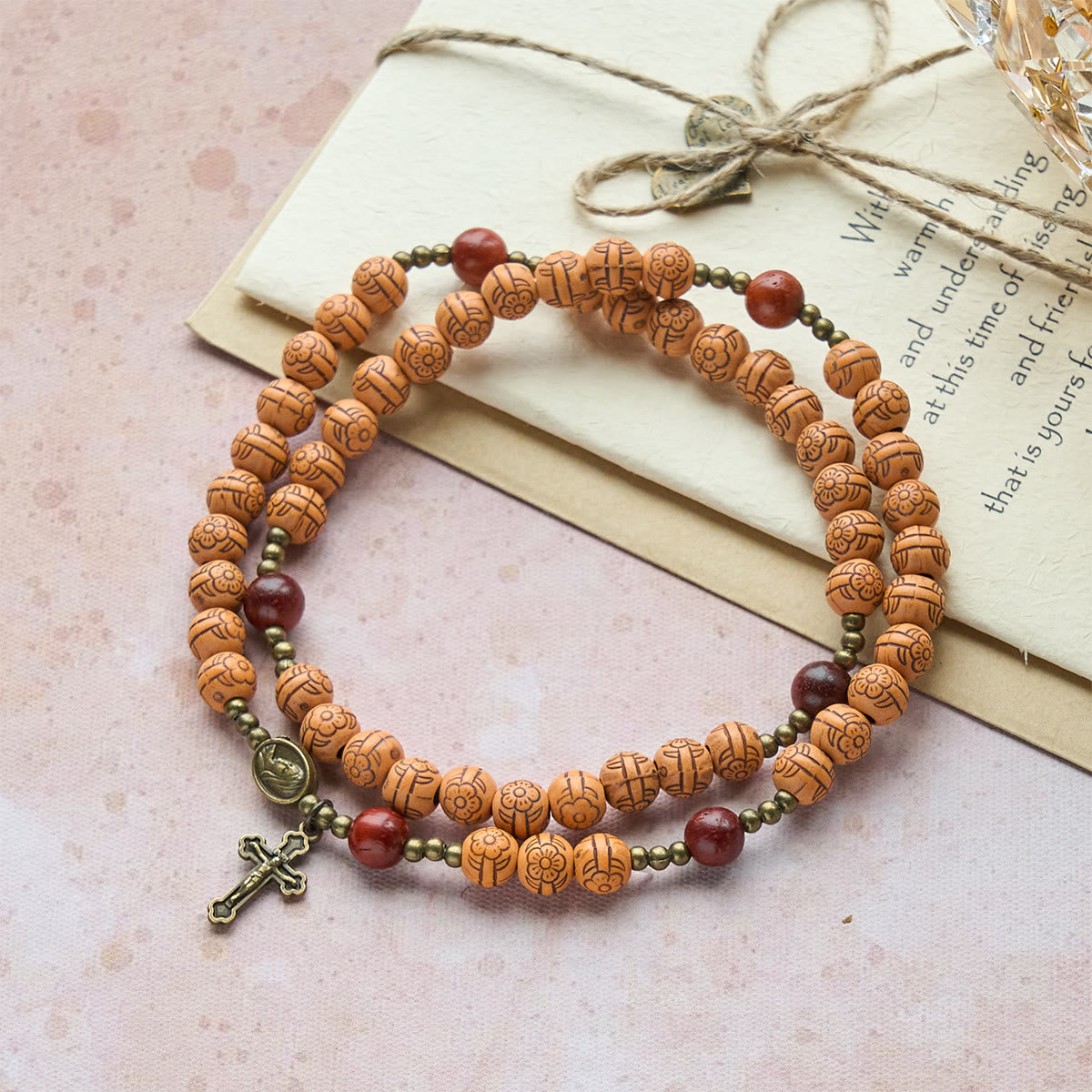 Peach Blossom Bead Rosary Bracelet