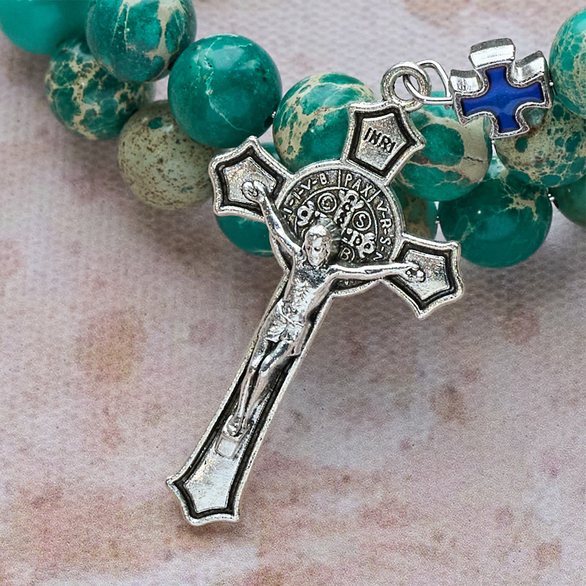 Shoushan Stone & Green Vein Stone Rosary Bracelet