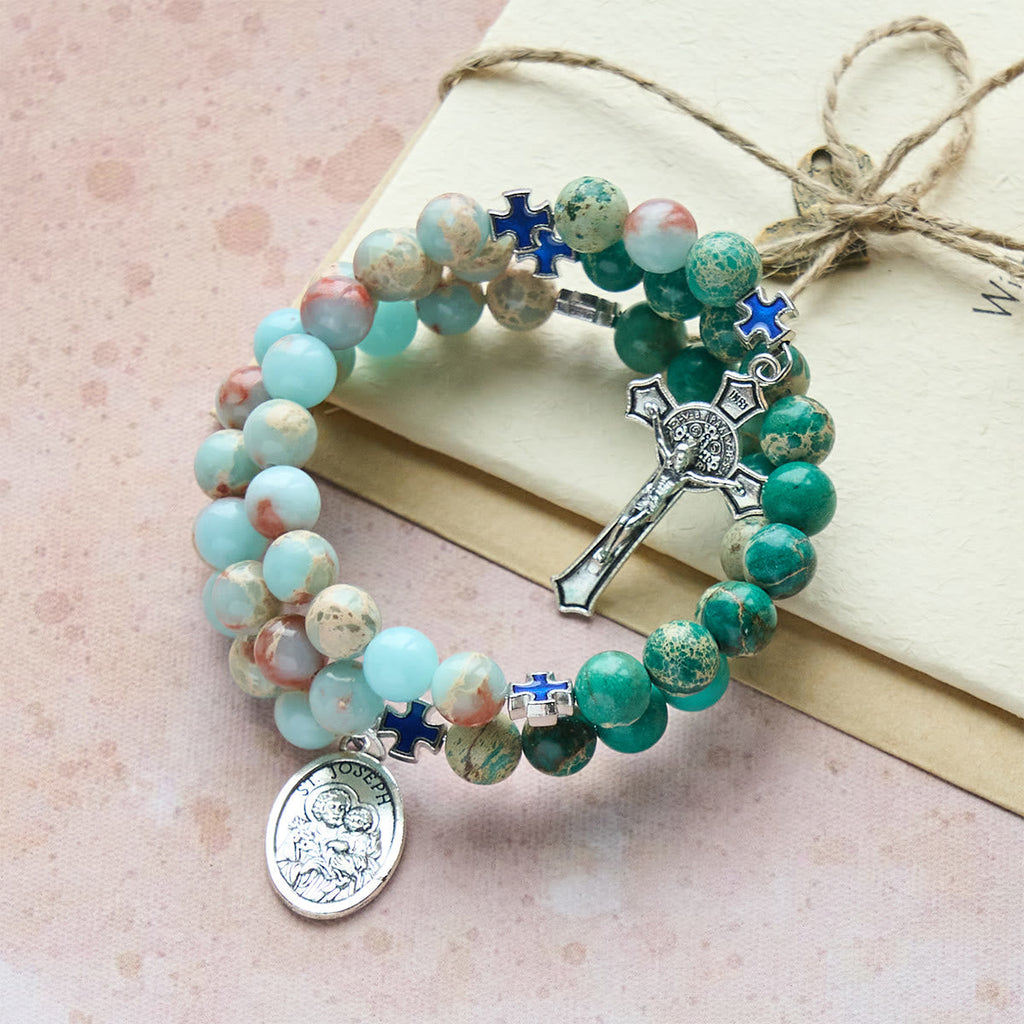 Shoushan Stone & Green Vein Stone Rosary Bracelet