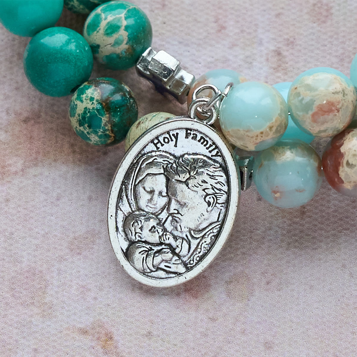 Shoushan Stone & Green Vein Stone Rosary Bracelet