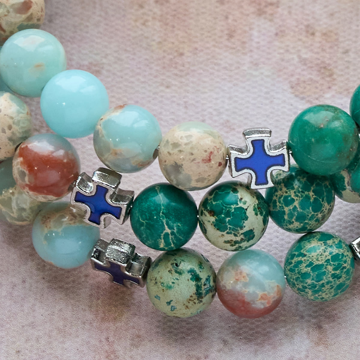 Shoushan Stone & Green Vein Stone Rosary Bracelet