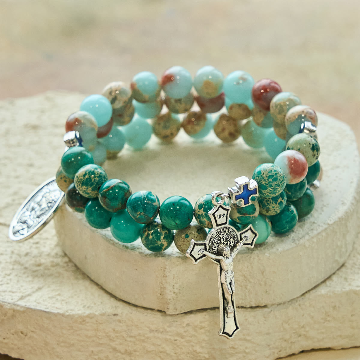 Shoushan Stone & Green Vein Stone Rosary Bracelet