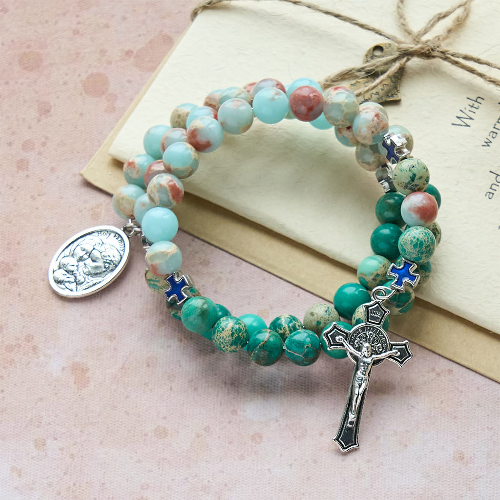 Shoushan Stone & Green Vein Stone Rosary Bracelet