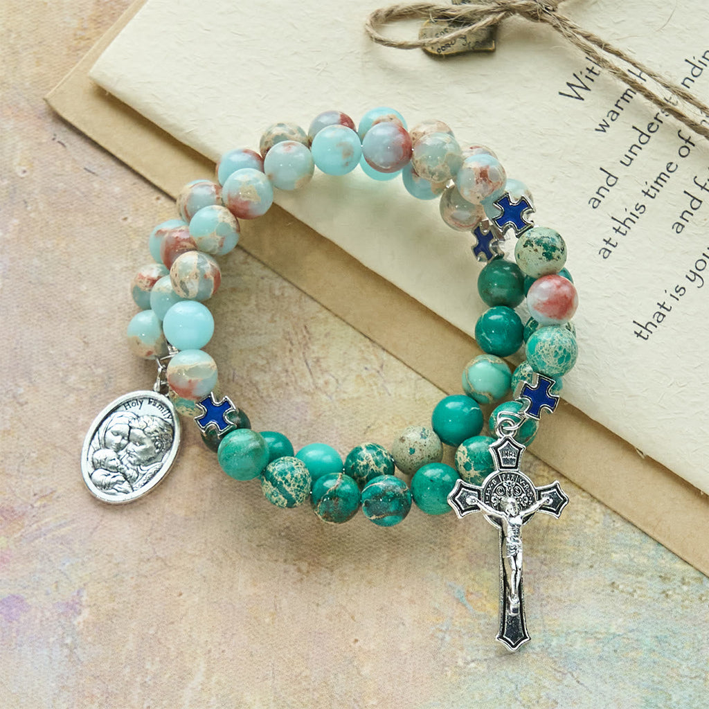 Shoushan Stone & Green Vein Stone Rosary Bracelet