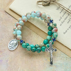 Shoushan Stone & Green Vein Stone Rosary Bracelet