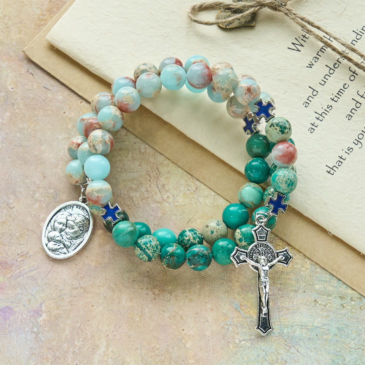 Shoushan Stone & Green Vein Stone Rosary Bracelet