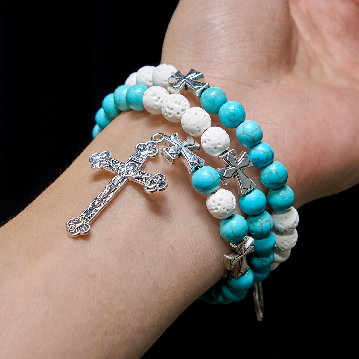 Gypsum & Turquoise Rosary Bracelet