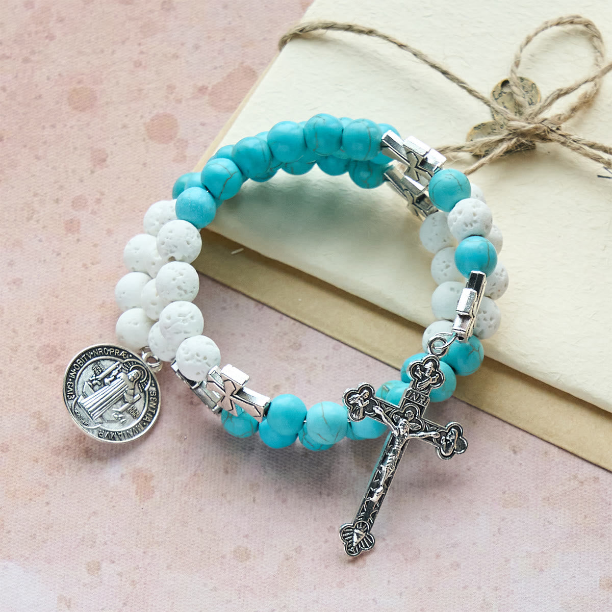 Gypsum & Turquoise Rosary Bracelet